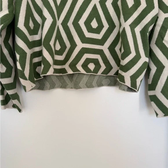 Maeve Olive and Cream Geometric Turtleneck Sweater - Picture 4 of 7